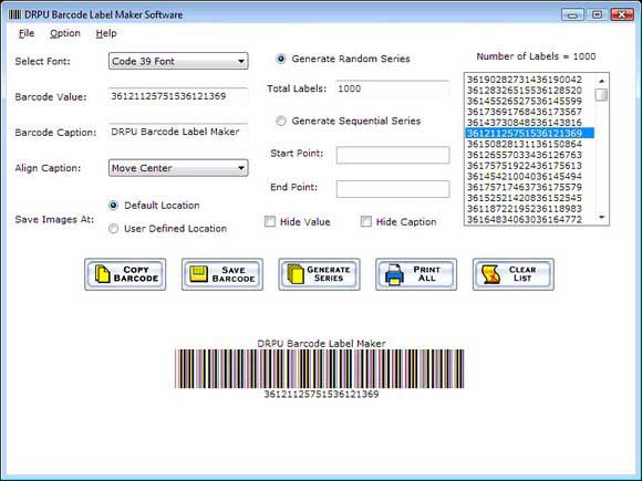 Barcode print creator screen shot
