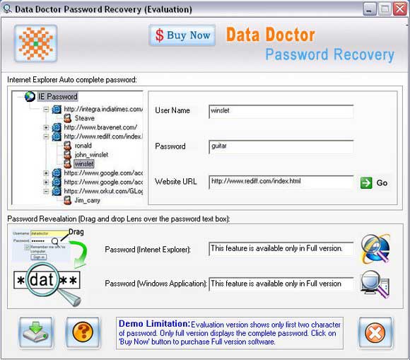 Screenshot of Internet Explorer Passwords Rescue Tool