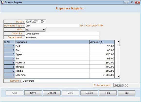 Screenshot of Inventory Bookkeeping Software
