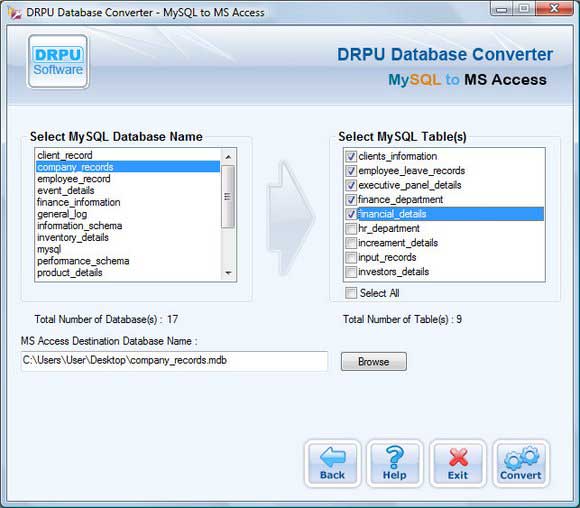 Screenshot of MySQL to MS Access Database Converter 4.0.1.6