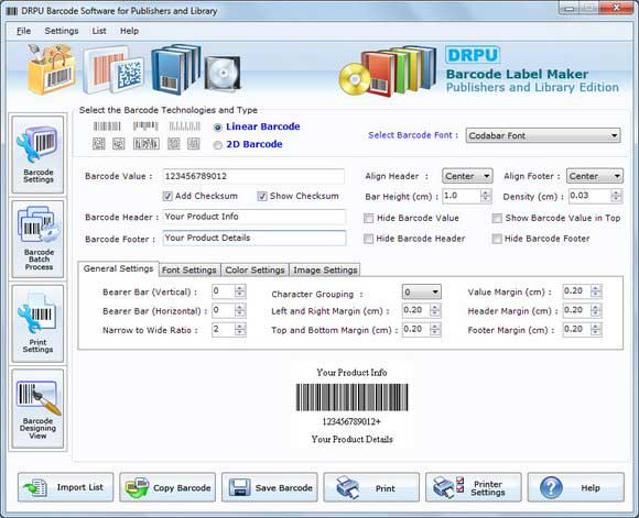 Screenshot of Barcodes Generator for Libraries