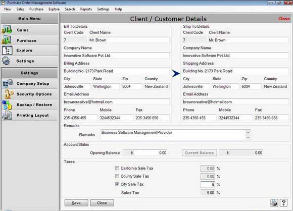 Purchase Order screen shot