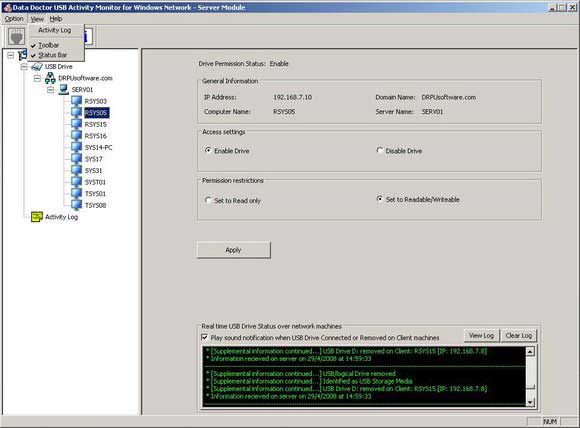 Screenshot of USB Data Leakage Protection Software