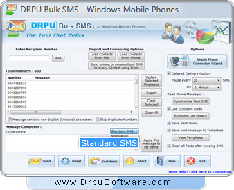 Bulk SMS software for Windows based mobile phones Screenshot