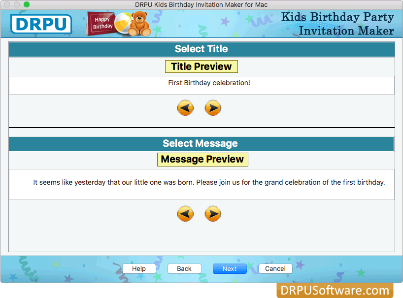 Select birthday invitation title and message