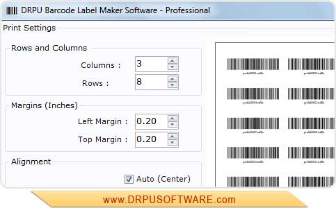 Screenshot of Barcode Labels