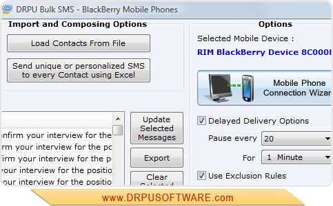 Screenshot of Bulk SMS for Blackberry