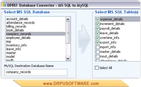 Screenshot of Database Migration Tool