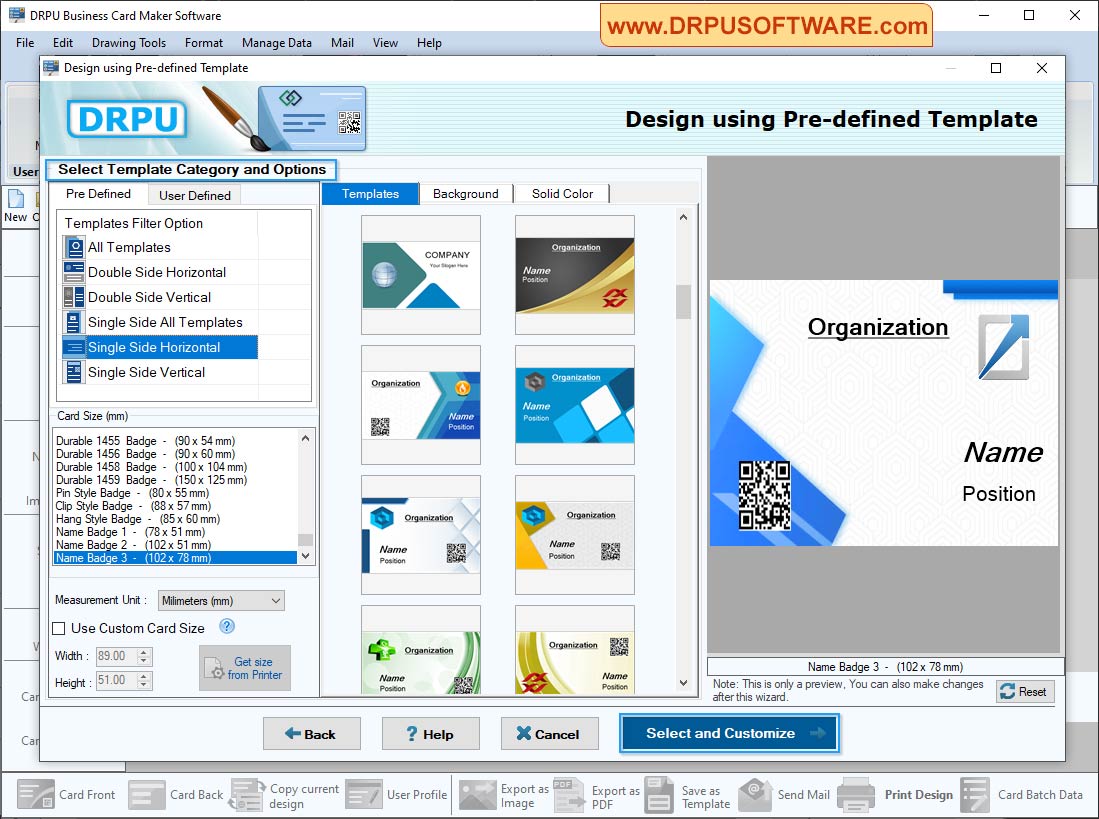 starts Templates category DRPU Business Card Maker Software