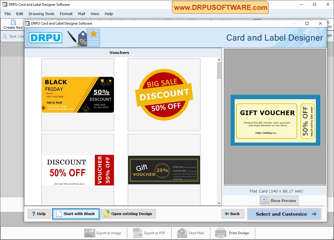 select and customize vouchers details Card and Label Designer Software