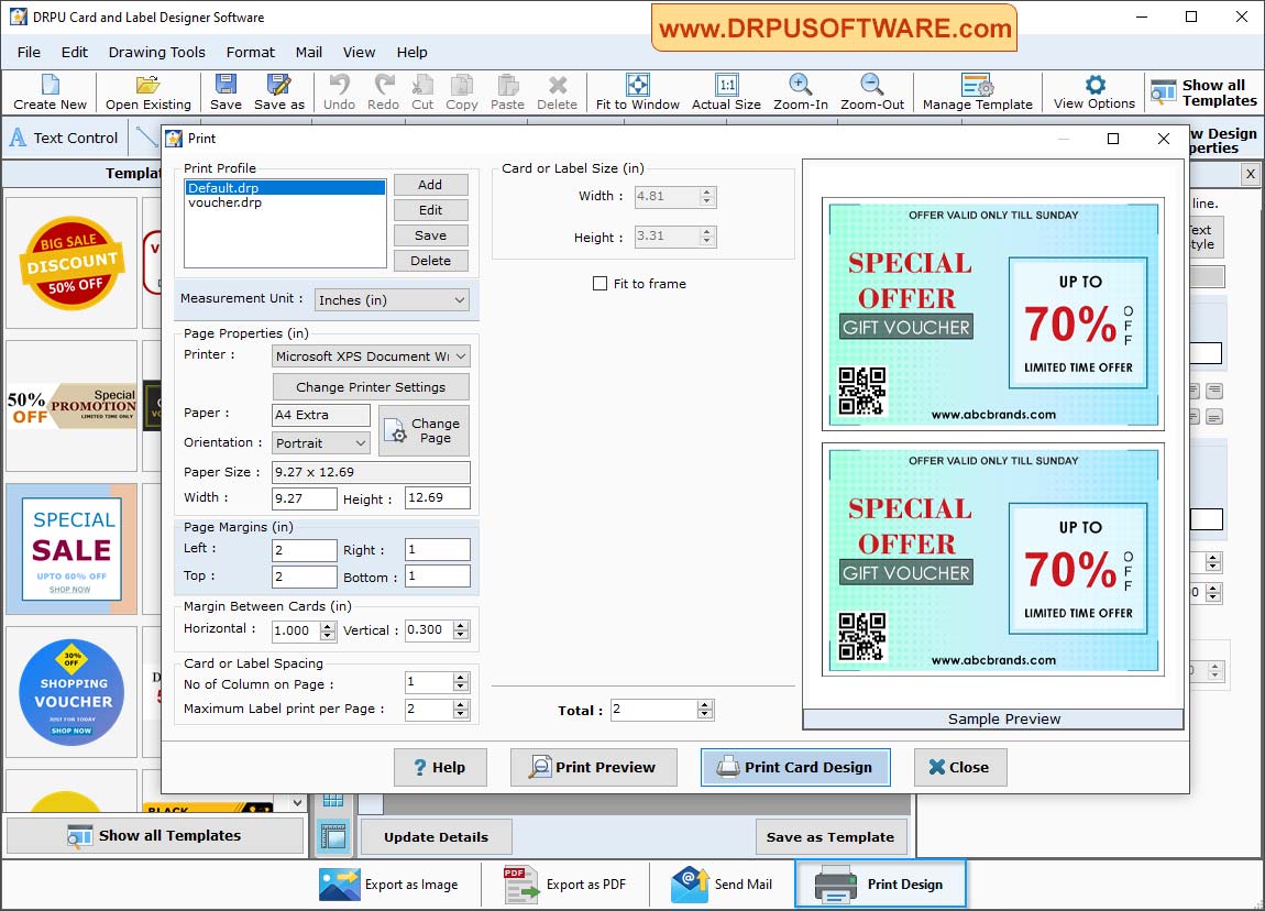 Card labels print properties Card and Label Designer Software
