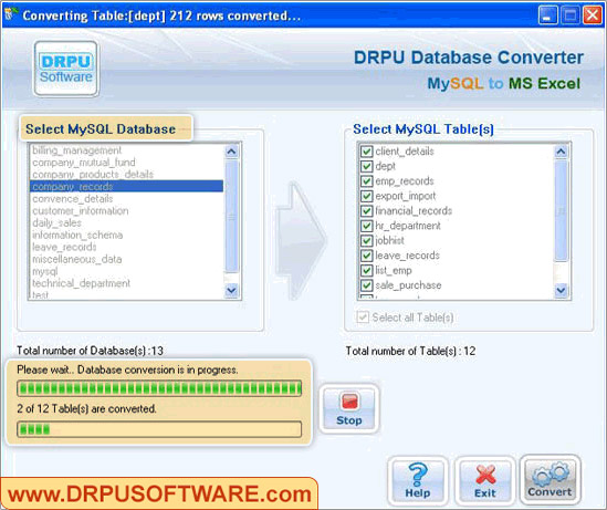 Database Converter – MySQL to MS Excel