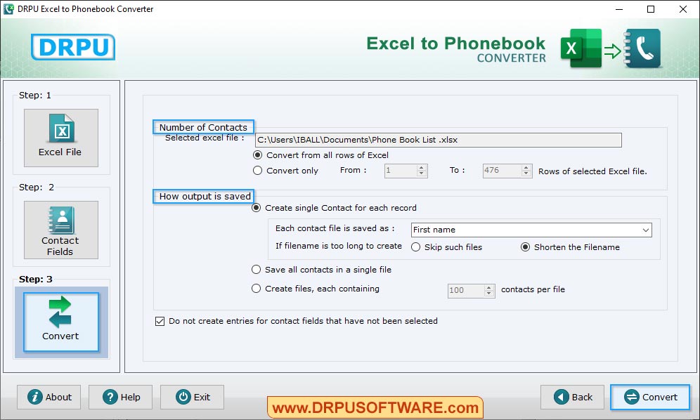 conversion process Excel to Phonebook Converter