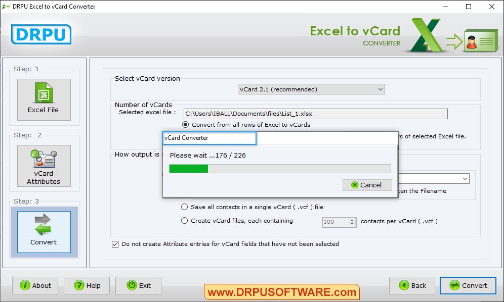 Select Version card Excel to vCard Converter