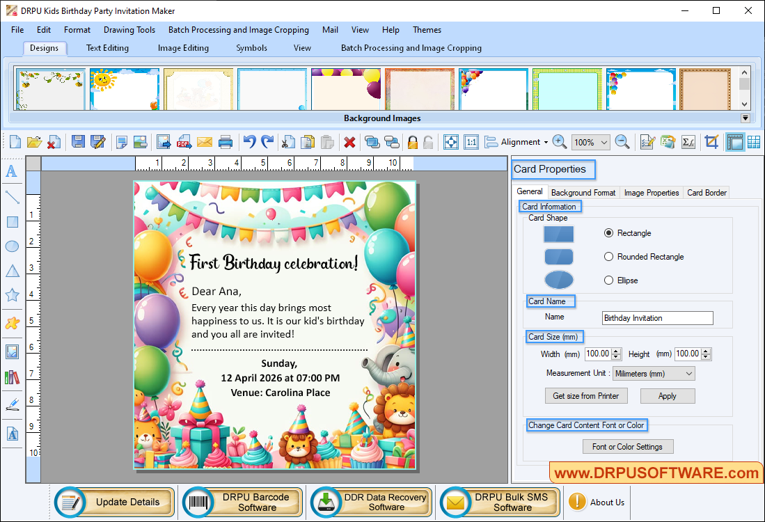Design Kids Bday Invitation Card