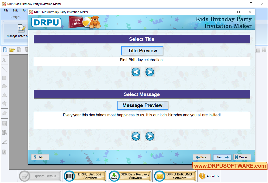 Select b'day invitation title and message