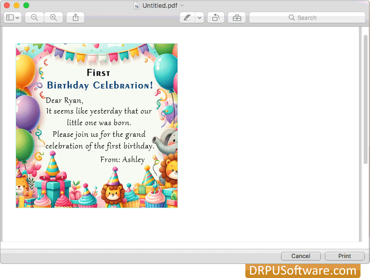 Print preview of designed card