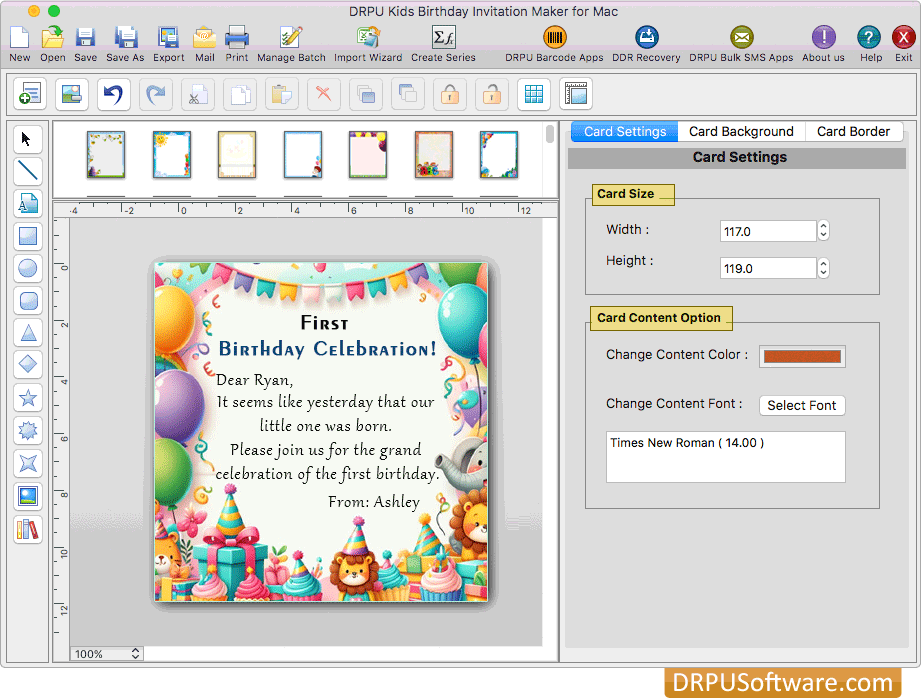Kids Birthday Invitation Card Settings