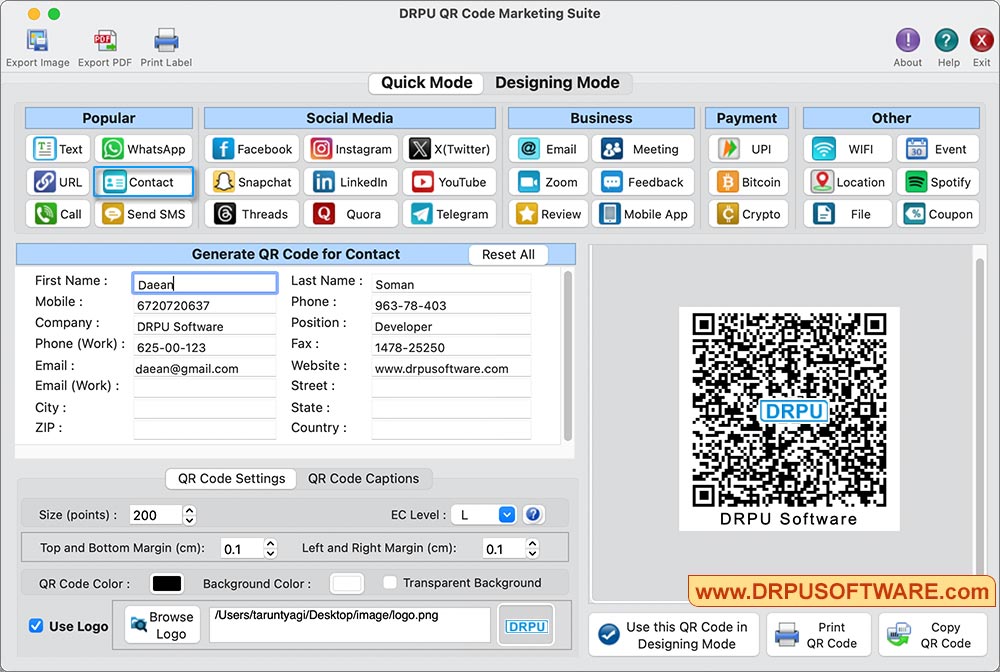 Mac QR Code Labels Maker Software