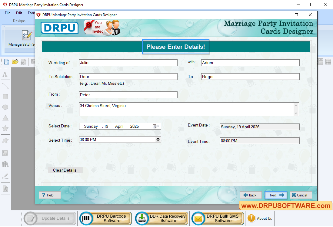 Marriage Party Invitation Card