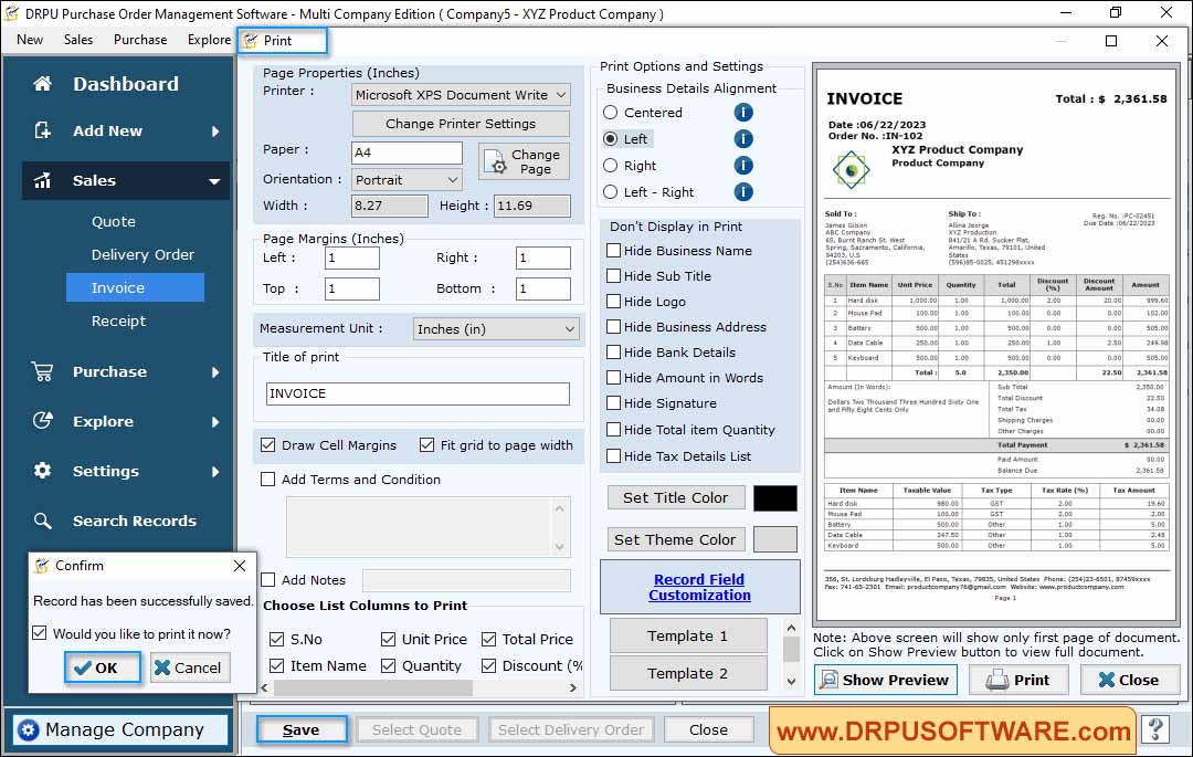 Print Purchase Order Details