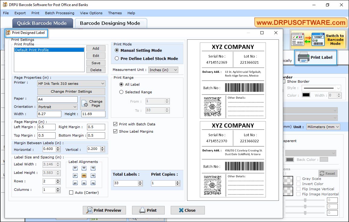 Barcode Software for Post Office and Banks