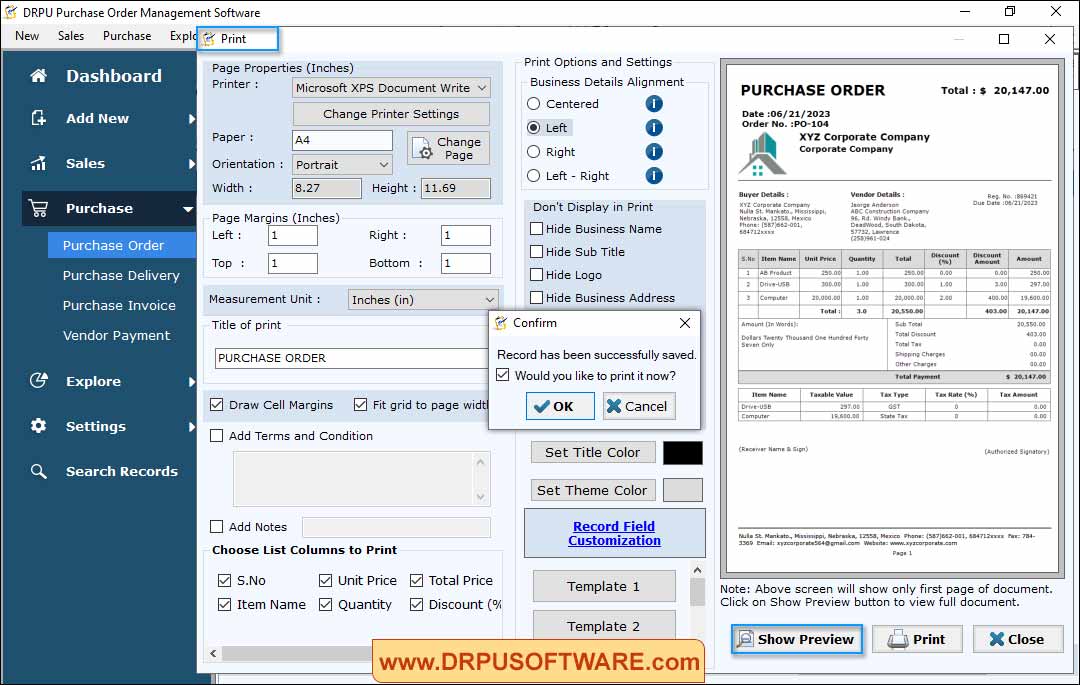 Print Purchase Order Details