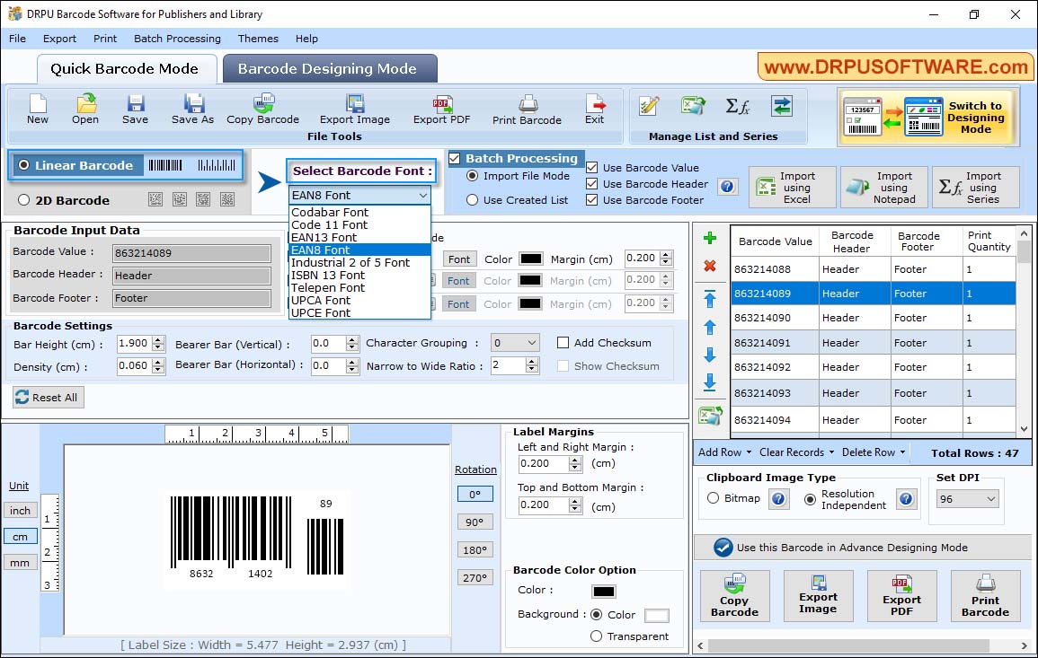 Barcode Software for Publishers and Library