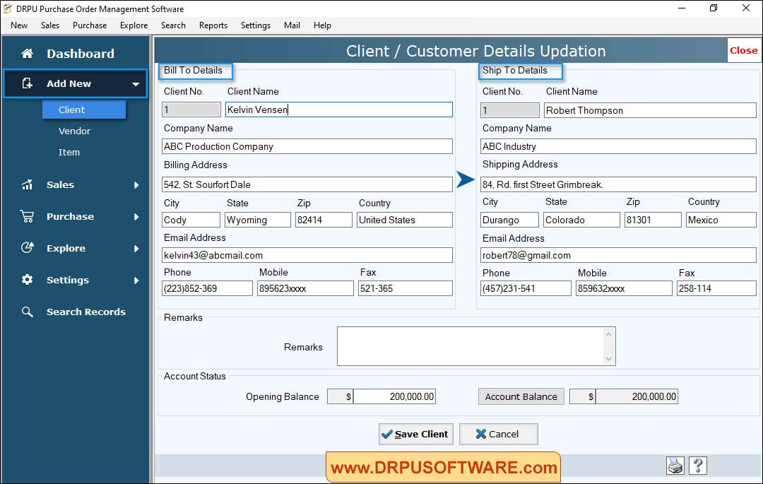 Purchase Order Client Details