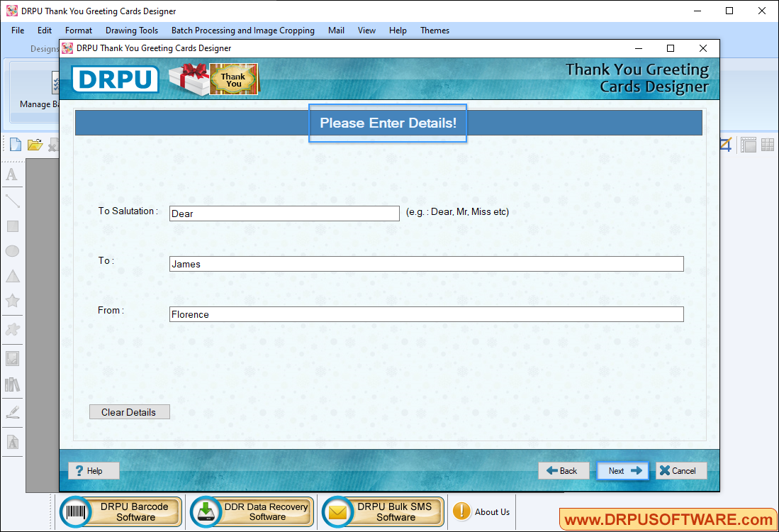 Select Thank You card title and message