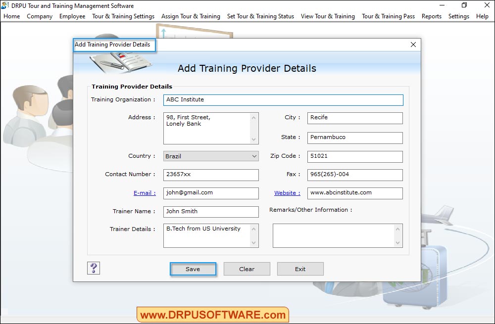 Tranning provider Details Tour and Training Management Software