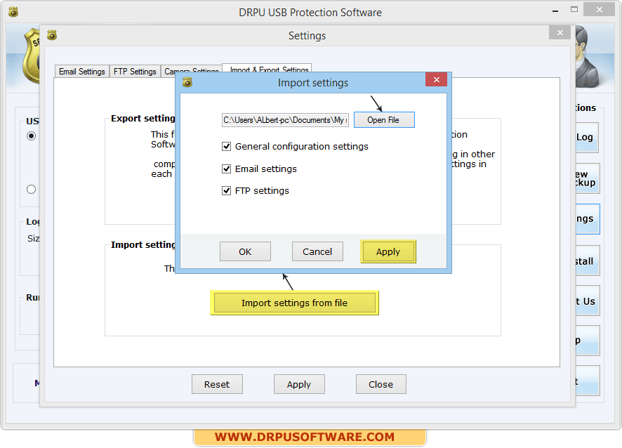 Import Settings DRPU USB Data Theft Protection Software
