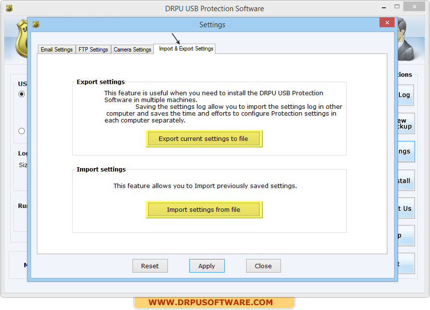 Import & Export Settings DRPU USB Data Theft Protection Software