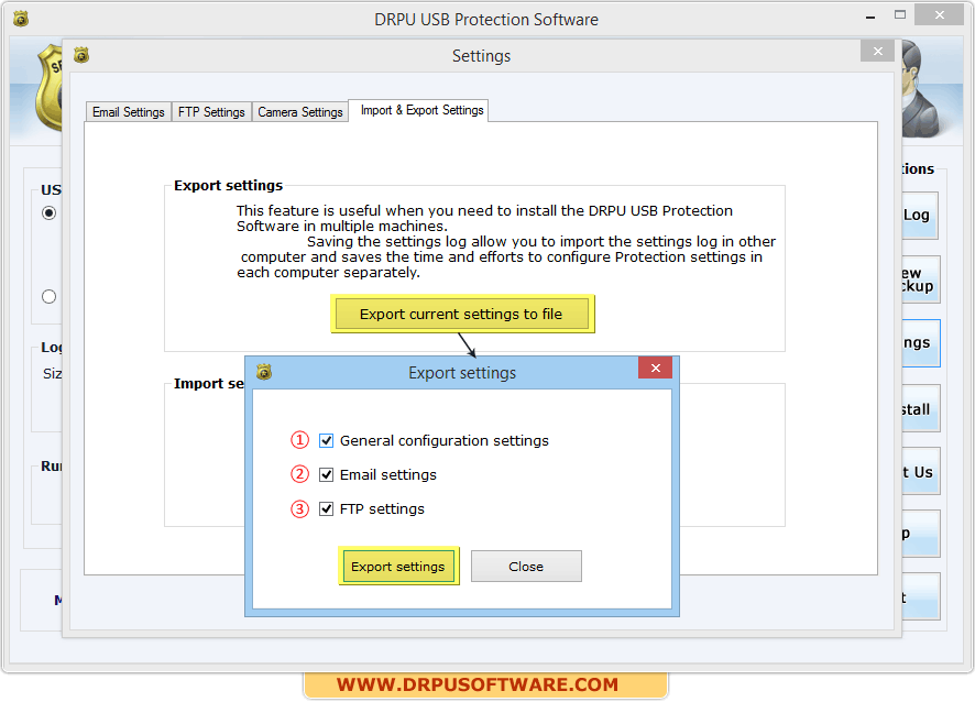 Export Settings DRPU USB Data Theft Protection Software