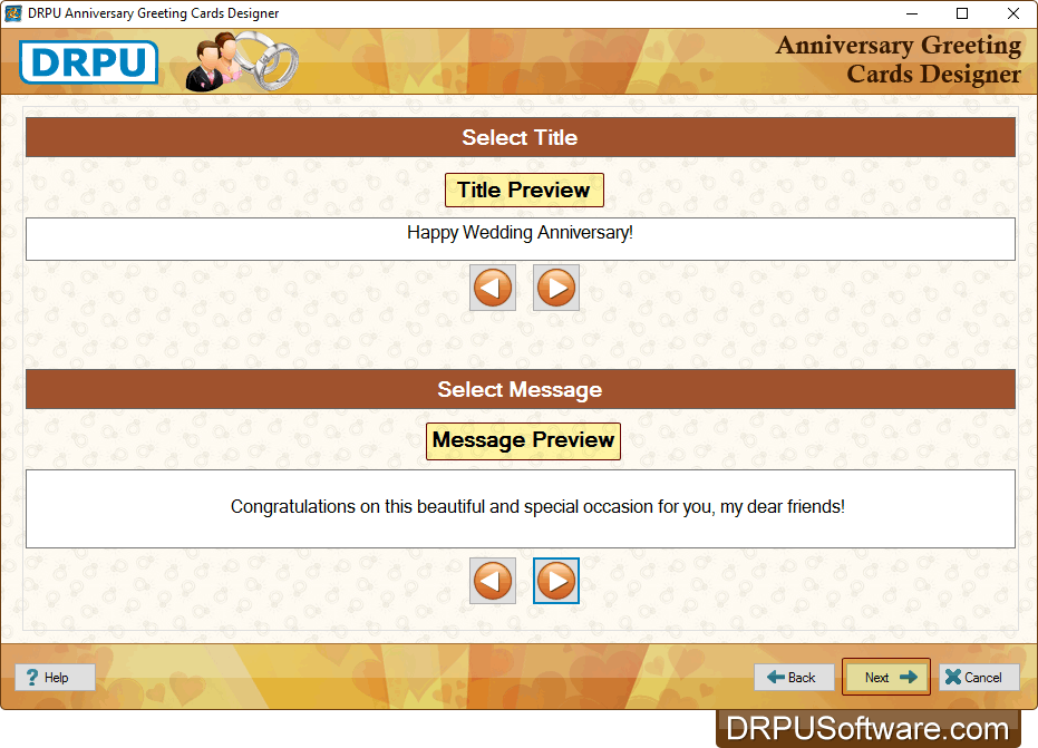 Select anniversary card title and message