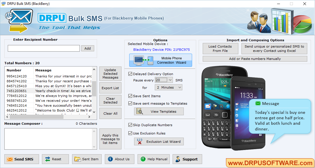 DRPU Bulk SMS - BlackBerry Mobile Phones
