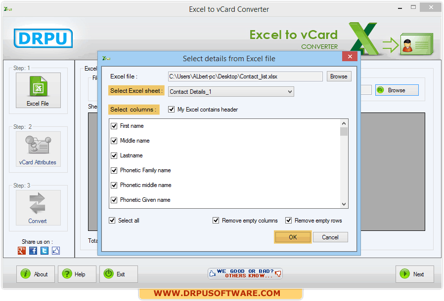 DRPU Excel to vCard Converter