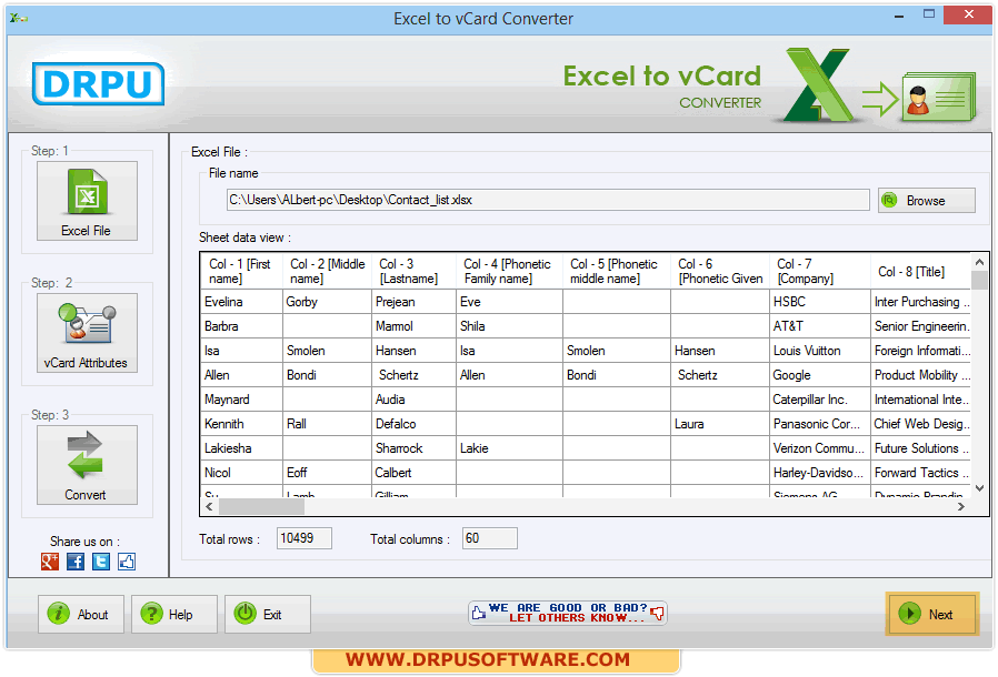 DRPU Excel to vCard Converter