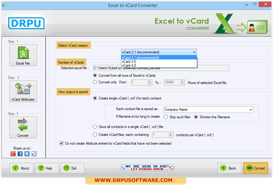 DRPU Excel to vCard Converter