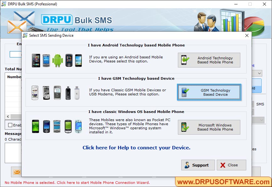 Select your mobile phone device Select your mobile phone device