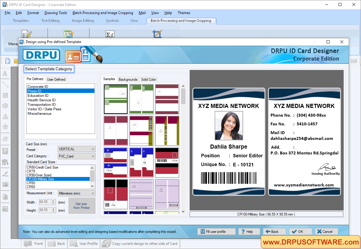 Screenshots of DRPU ID Cards Maker (Corporate Edition) to know how to