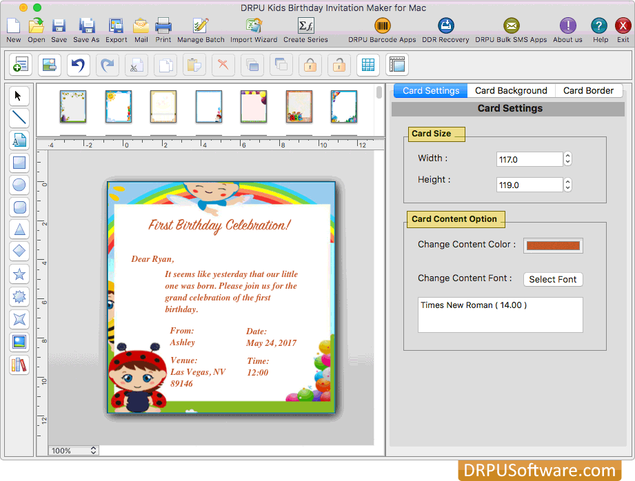 Kids Birthday Invitation Card Settings