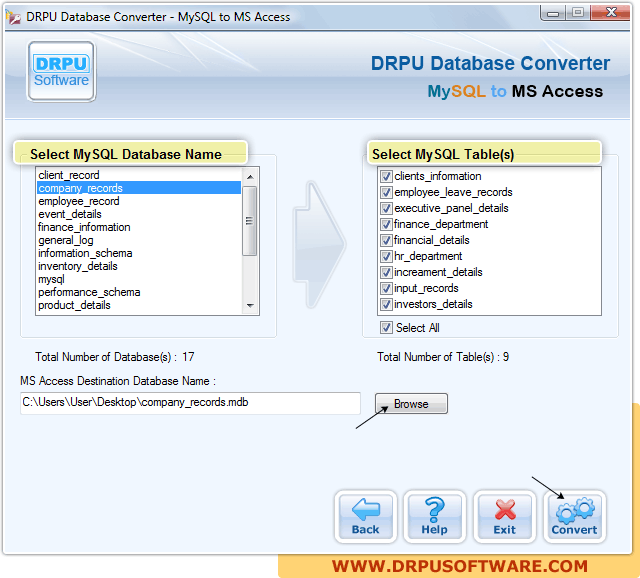 DRPU Database Converter - MySQL to MS Access