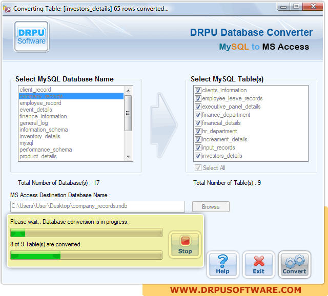 DRPU Database Converter - MySQL to MS Access