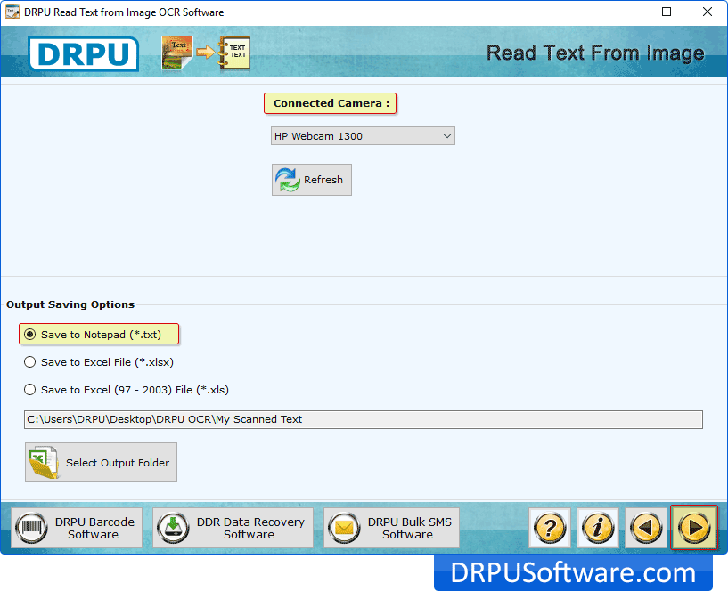 Select connected camera and save to notepad