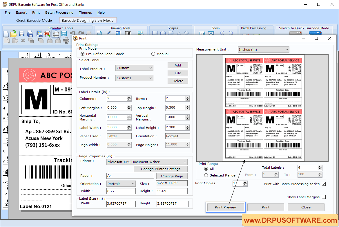 Watch DRPU barcode software for post office and banks screenshots to