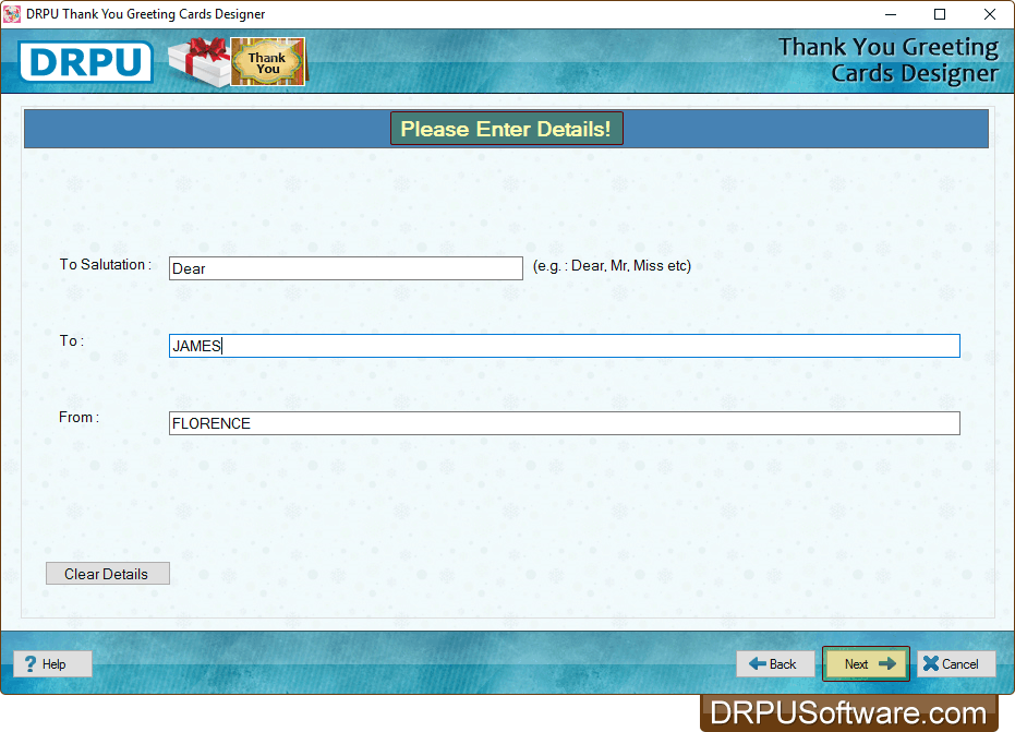 Select Thank You card title and message
