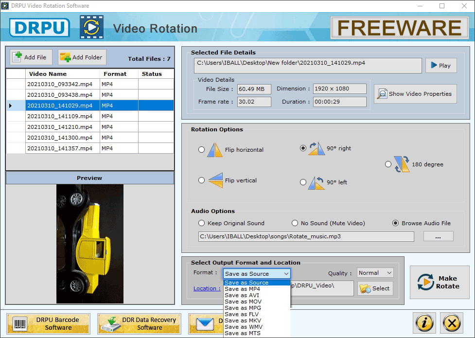 Select Output Format