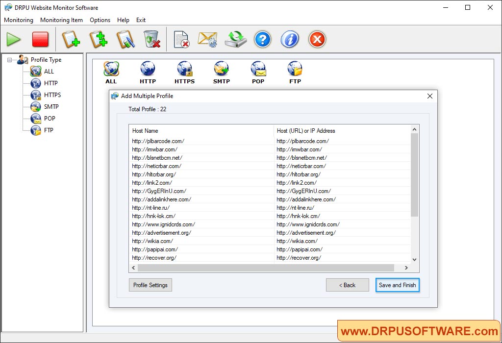 add more profile DRPU Website Monitoring Software
