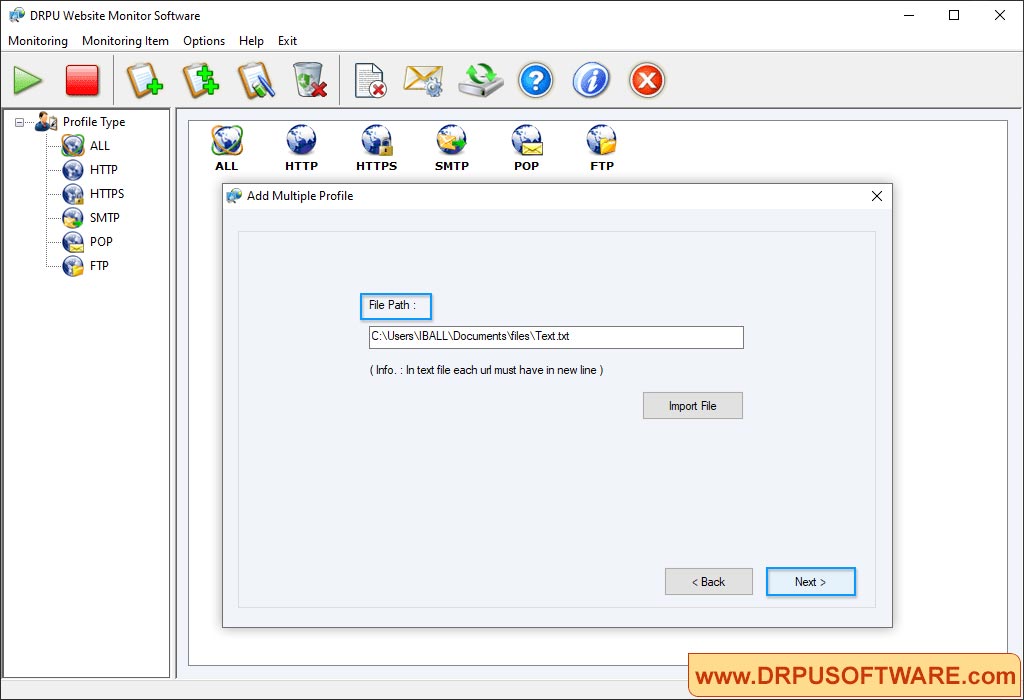 add more profile DRPU Website Monitoring Software